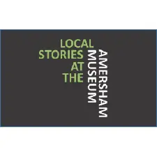 Logo for Amersham Museum featuring the words “Local Stories at the Amersham Museum” in green and white text on a dark background.