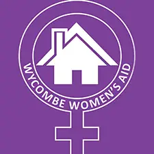 A white house icon inside the female gender symbol, surrounded by the words "Wycombe Women’s Aid" on a purple background